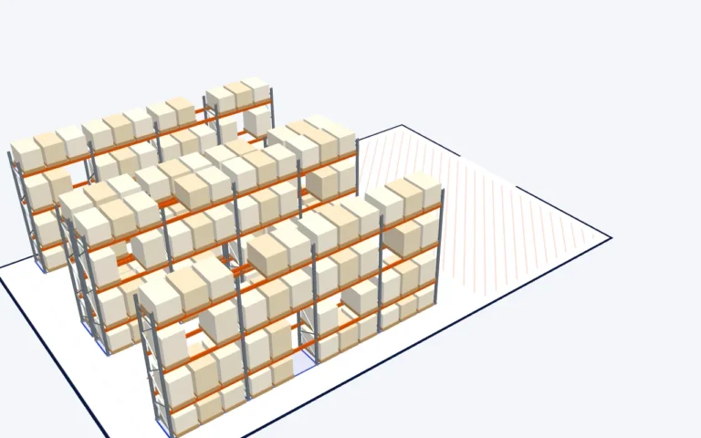 Animation 3D d’un plan d’implantation vu de dessus qui devient une installation en volume