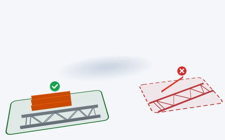Animation 3D d’éléments de rack triés : le sain repart en service, l’abîmé est écarté